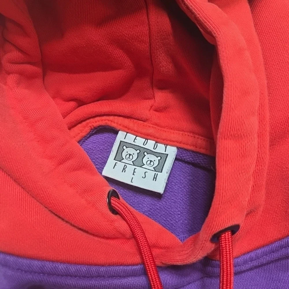 TEDDY FRESH Sweatshirt‎ Mens Large Hoodie Color Block Hooded Pockets Multicolor